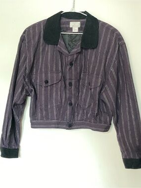 ESPRIT  Women's Purple Striped Jacket with Black Collar